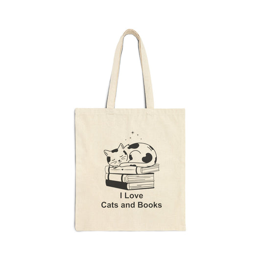 I Love Cats and Books Tote Bag for Book Lovers